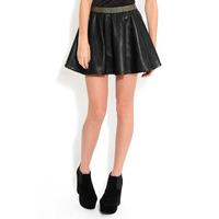 Black PU Skater Skirt with Studded Detail