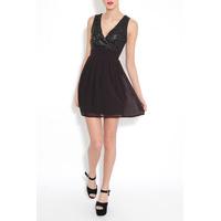 black sequin v front dress