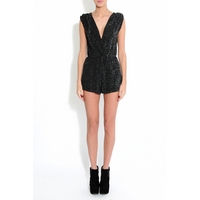 Black Lurex V Neck Playsuit