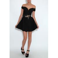 Black Sweetheart Bardot Skater Dress