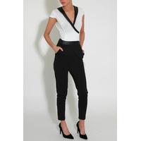 Black And White PU Trim Jumspuit