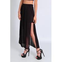 Black Side Split Pleated Maxi Skirt