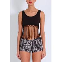 Black Fringe Crop Top