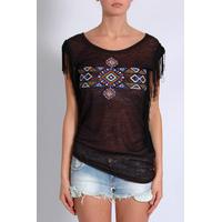 Black Aztec Fringe Detail Top