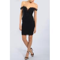 black crochet trim bardot dress