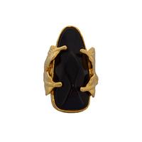 Black Stone And Gold Leaf Ring