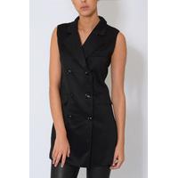 Black Double Breasted Sleeveless Jacket