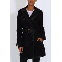 black pu trim belted trench coat