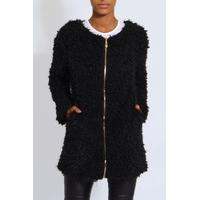 Black Fluffy Faux Fur Zipped Jacket