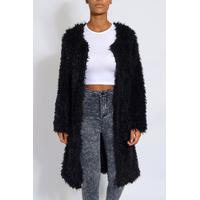 Black Faux Fur Fluffy Coat