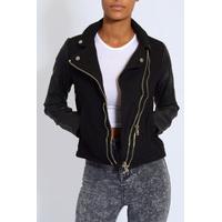 Black Wool & PU Sleeve Biker Jacket