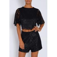 Black Lace Short Sleeve Co-Ord Top