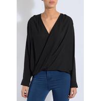 Black Chiffon Wrap Blouse