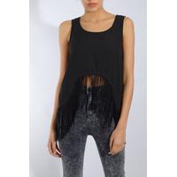 black fringe trim cami top