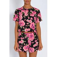 Black And Pink Floral Print Co-Ord Top