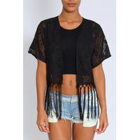 Black Floral Fringe Kimono