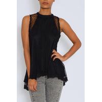 Black Lace Dip Hem Top