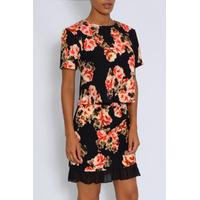 Black Multi Floral Co-Ord Top