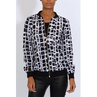 black and white grid sequin bomber jacket