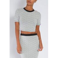 Black And White Textured Co-Ord Crop Top