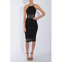 Black PU Detailed Midi Dress