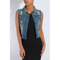 Blue Embellished Denim Waistcoat