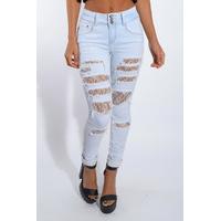 Blue Ripped Lace Detail Jeans