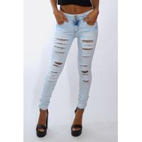 blue stonewashed ripped skinny jeans