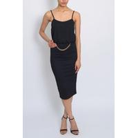 Black Chiffon Chain Detail Midi Dress