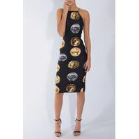 Black Coin Print Midi Dress