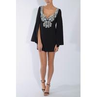 Black Embellished Cape Sleeve Dress