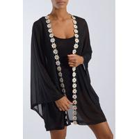 Black Daisy Trim Mesh Kimono