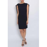 black cowl front plunge back dress