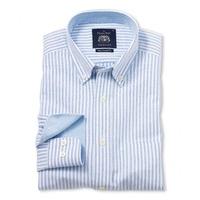 Blue White Brushed Stripe Oxford Slim Fit Casual Shirt M Standard - Savile Row