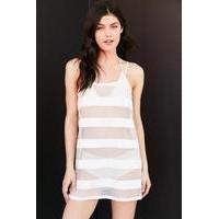 Bluebella Zoe Striped White Mesh Slip Dress, WHITE