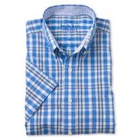 Blue Navy Check Buttondown Collar Short Sleeve Shirt M - Savile Row