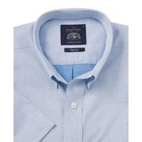 Blue Twill Slim Fit Button Down Collar Short Sleeve Casual Shirt L Short Sleeve - Savile Row