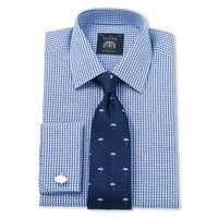 Blue White Poplin Gingham Classic Fit Shirt 18\" Single Standard - Savile Row