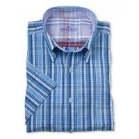 Blue Bold Check Button Down Short Sleeve Shirt L - Savile Row