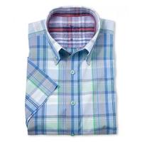 Blue Mint Bold Check Button Down Short Sleeve Shirt L - Savile Row