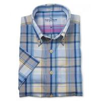 blue yellow bold check button down short sleeve shirt s savile row