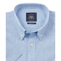 Blue Linen Blend Casual Fit Short Sleeve Shirt XXL Short Sleeve - Savile Row