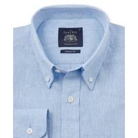 Blue Linen Blend Casual Fit Shirt XXL Standard - Savile Row