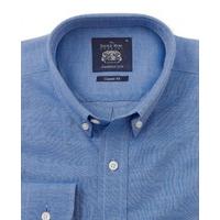 Blue Brushed Twill Smart-Casual Classic Fit Single Cuff Shirt XL Standard - Savile Row