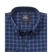 Blue Navy Brushed Twill Check Slim Fit Casual Shirt M Standard - Savile Row