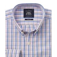 Blue Pink Brown Twill Check Smart-Casual Classic Fit Single Cuff Shirt S Standard - Savile Row