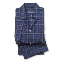 Blue Navy Grey Check Brushed Cotton Pyjamas S - Savile Row