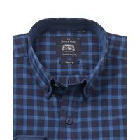 blue navy brushed twill check slim fit casual shirt xl standard savile ...