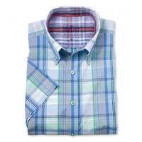 Blue Mint Bold Check Button Down Short Sleeve Shirt M - Savile Row