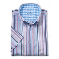 Blue Red Stripe Button Down Short Sleeve Shirt XXXL - Savile Row